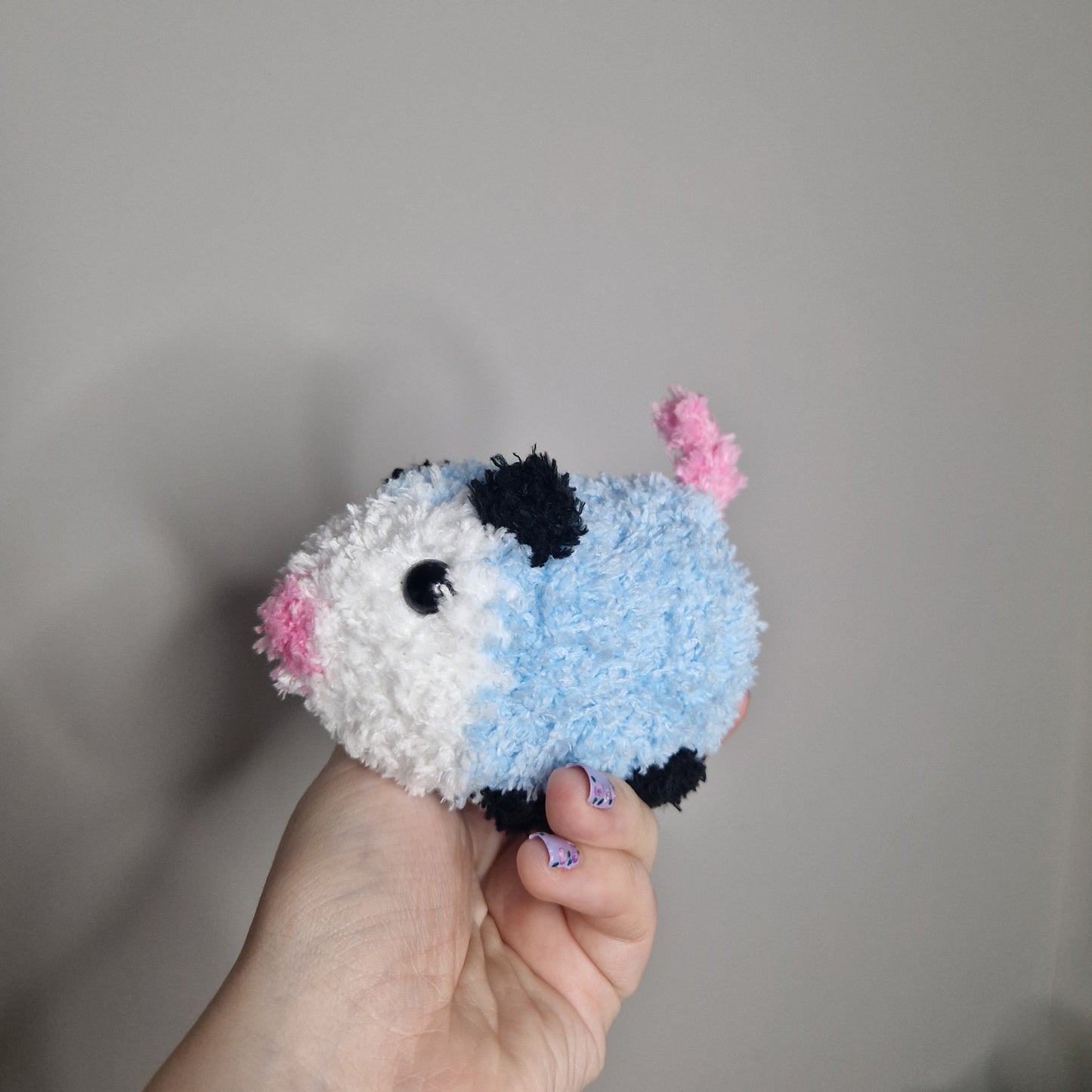 Blue opossum fluffy small crochet plushie