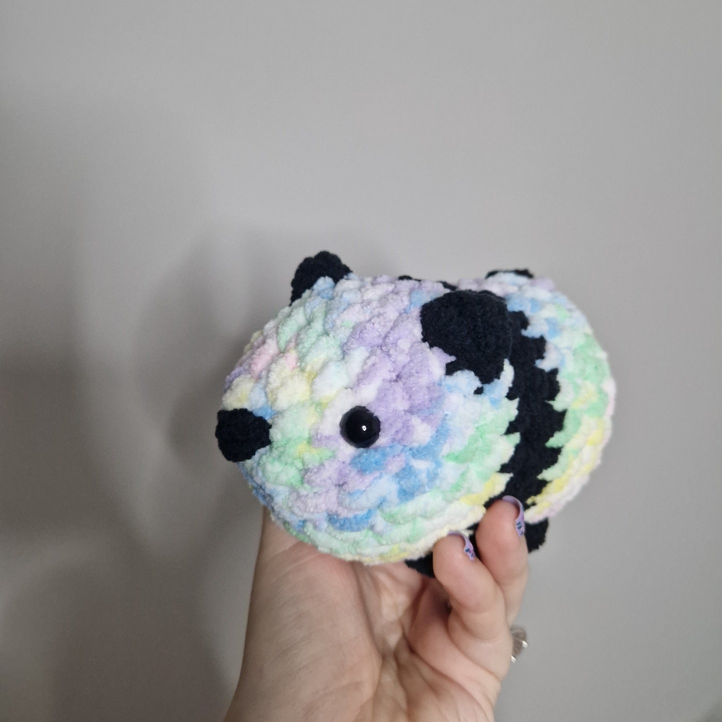Pastel rainbow panda bear small crochet plushie
