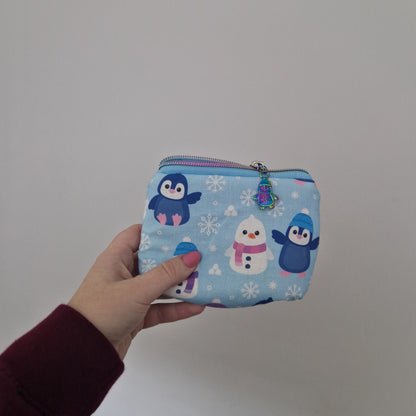Penguin mini triangle shaped pouch cosmetic bag with zipper pull