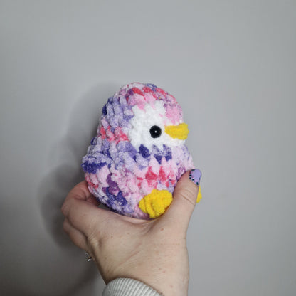 Pink variegated penguin small crochet plushie
