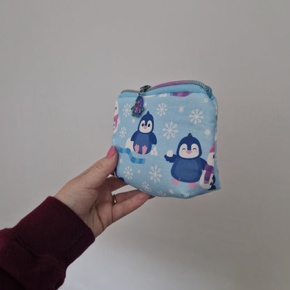 Penguin mini triangle shaped pouch cosmetic bag with zipper pull