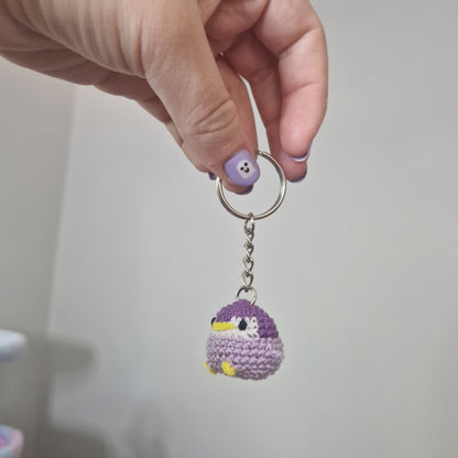 Purple Baby Penguin lace yarn micro crochet keyring
