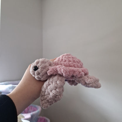 Pink sea turtle small crochet plushie