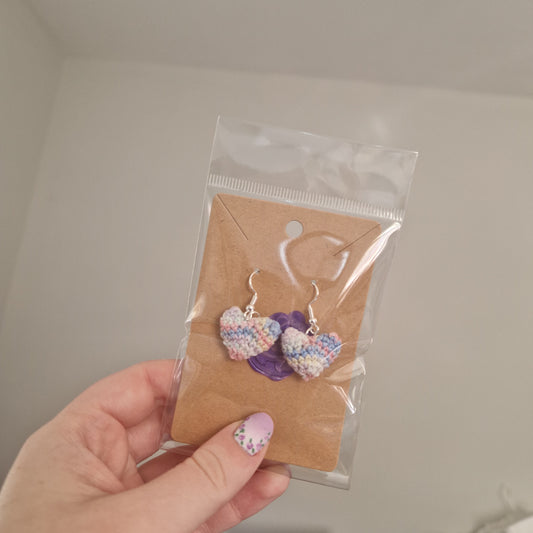 Pastel rainbow heart microcrochet earrings
