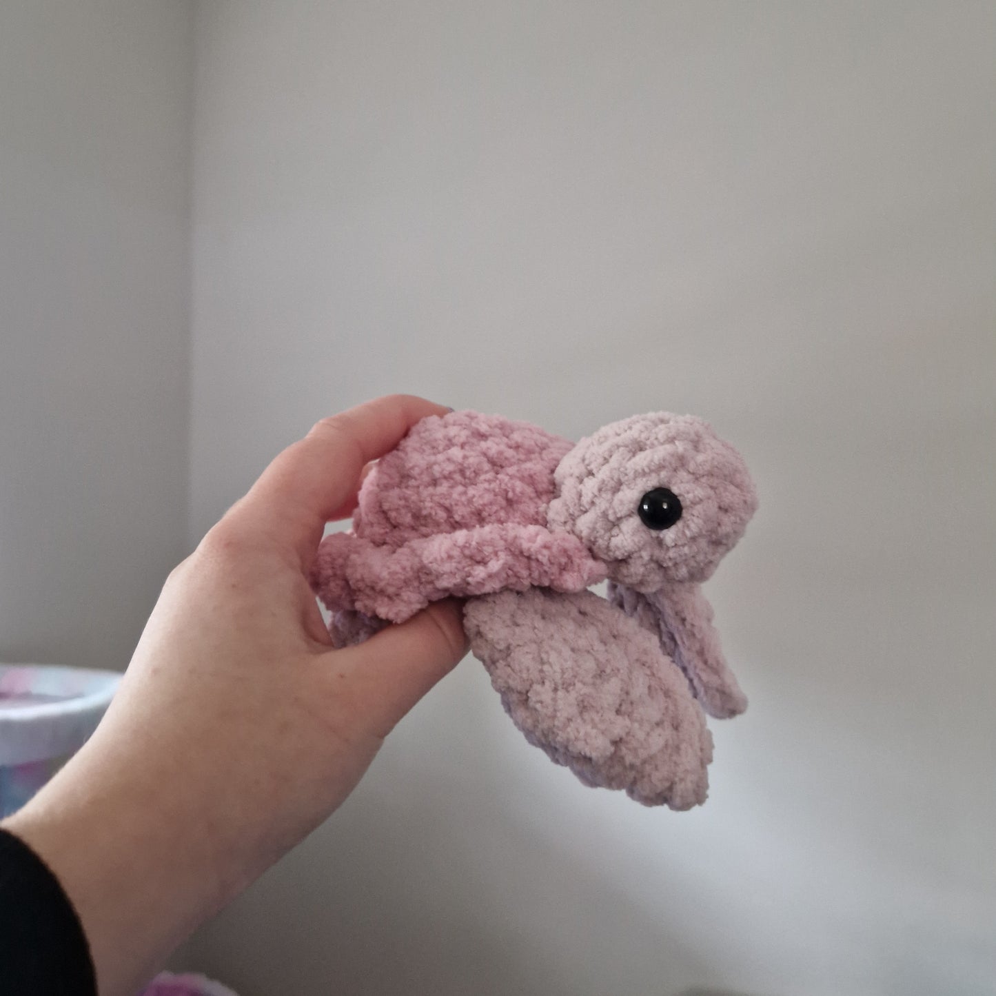 Pink sea turtle small crochet plushie