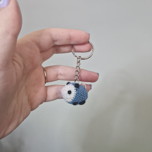 Blue opossum lace yarn micro crochet keyring