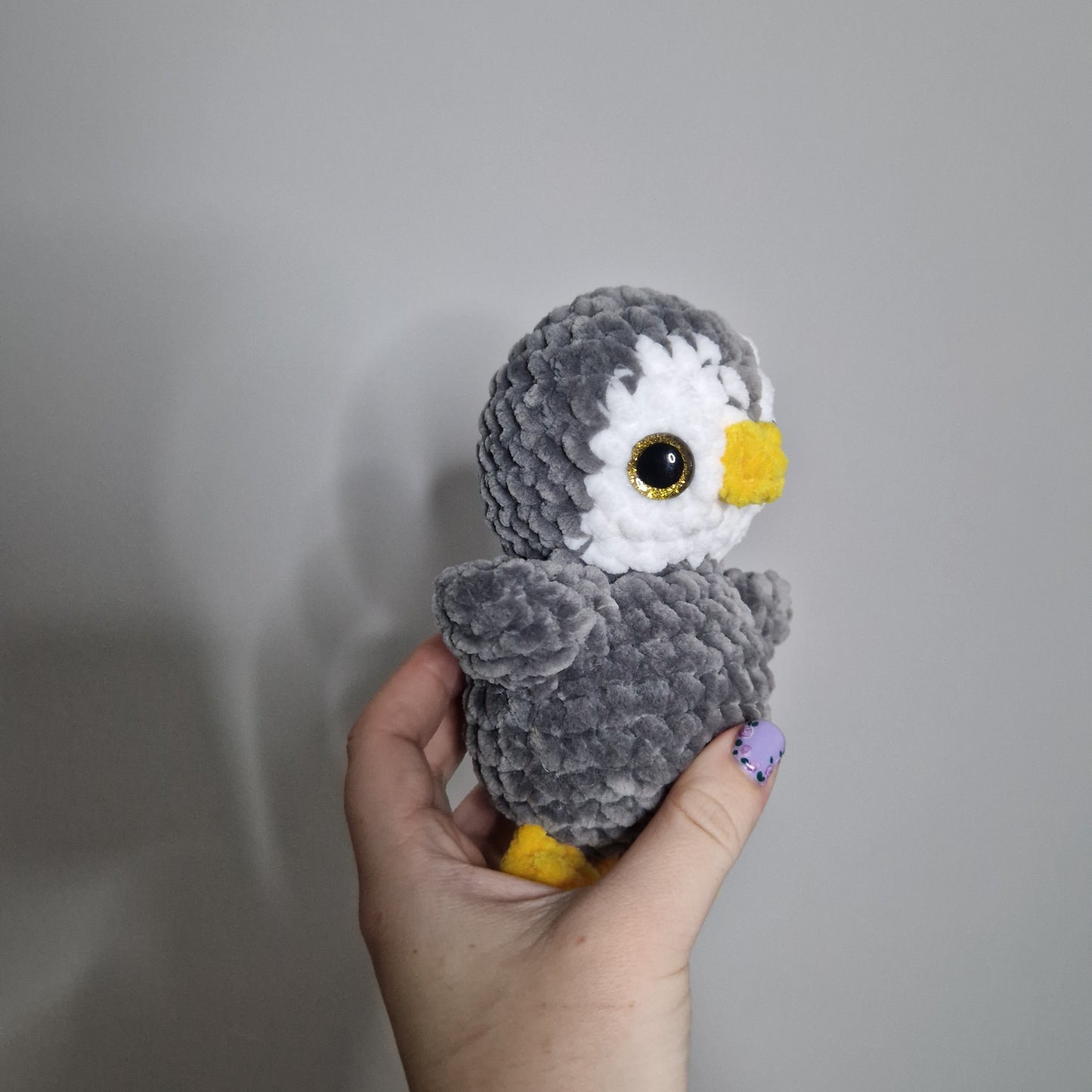 White and grey penguin crochet plushie
