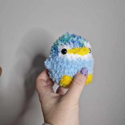 Blue penguin fluffy small crochet plushie