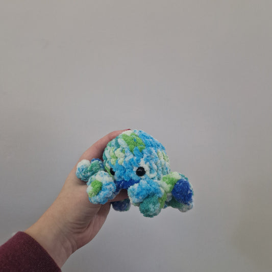 Blue, green, white octopus crochet plushie