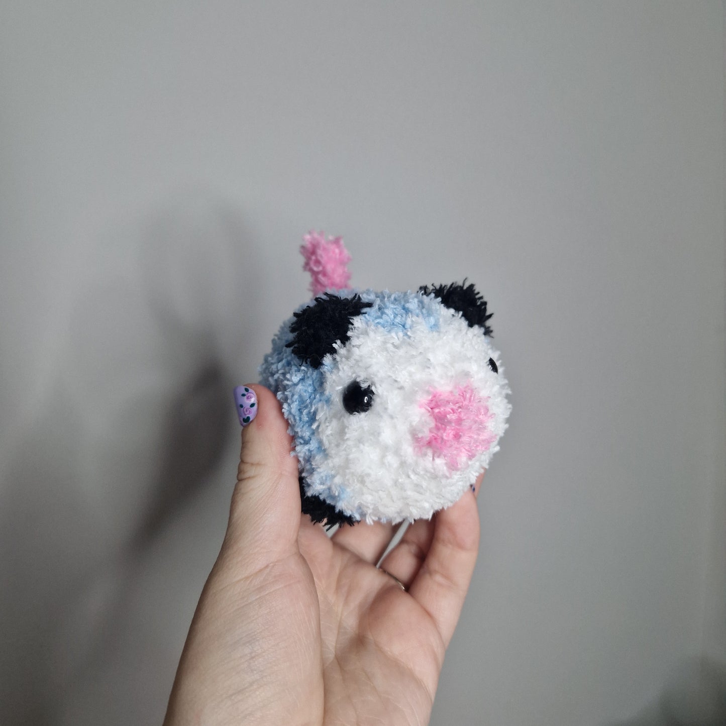 Blue opossum fluffy small crochet plushie