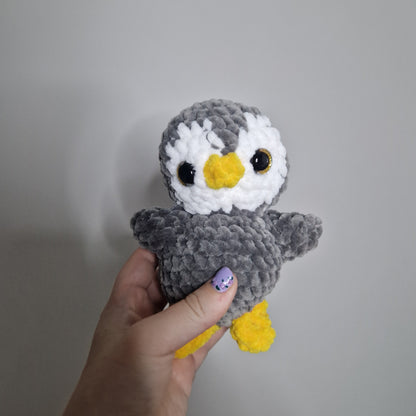 White and grey penguin crochet plushie