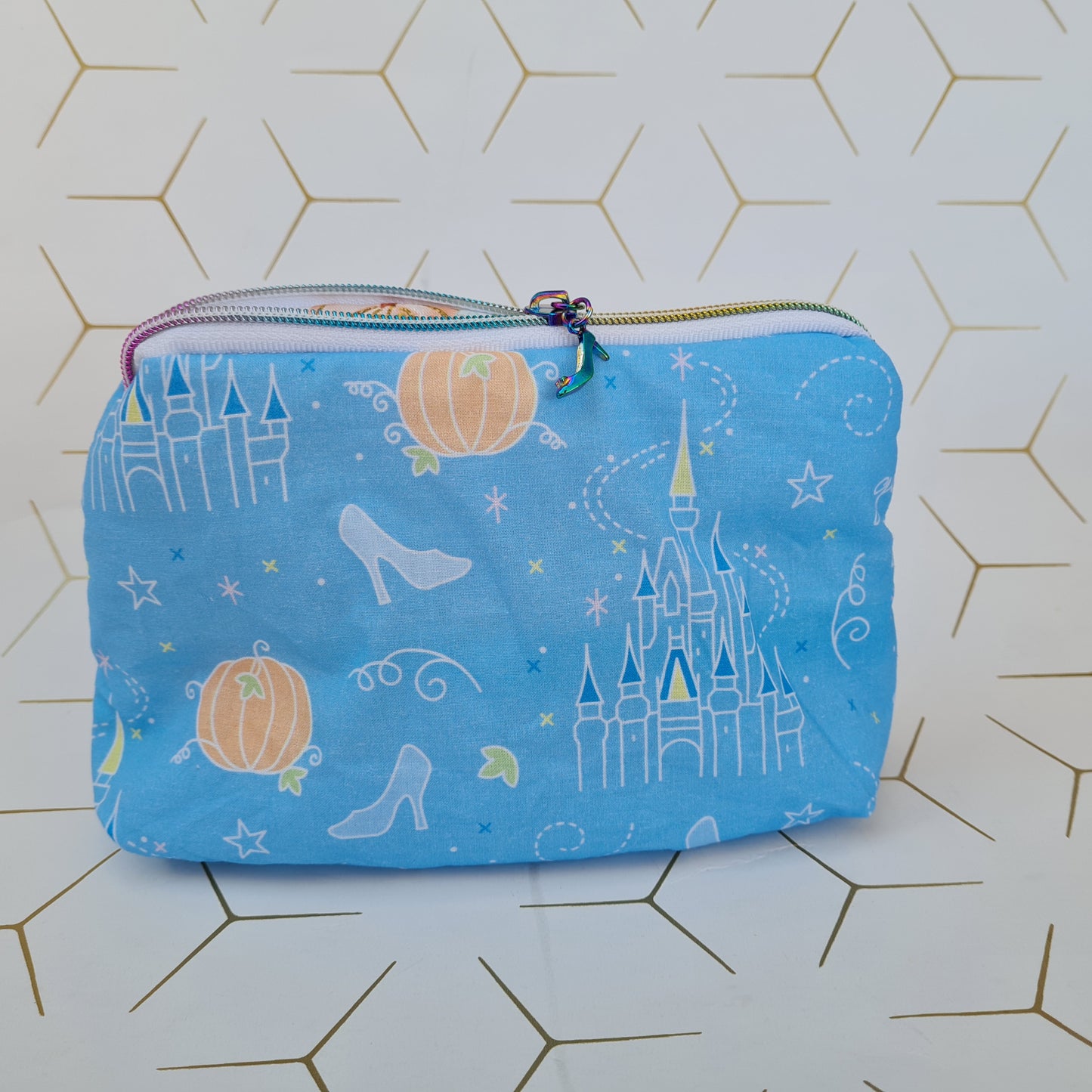 Blue Shoe pull Follow your heart lined triangle cosmetic bag with zipper