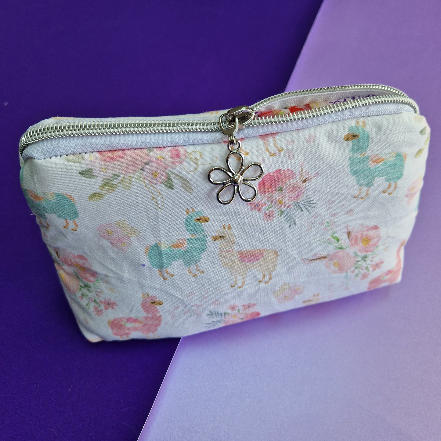 Alpaca lined triangle cosmetic bag with zipper