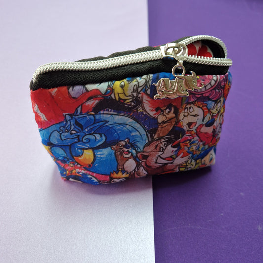 Character lined mini triangle shaped pouch cosmetic bag with zipper