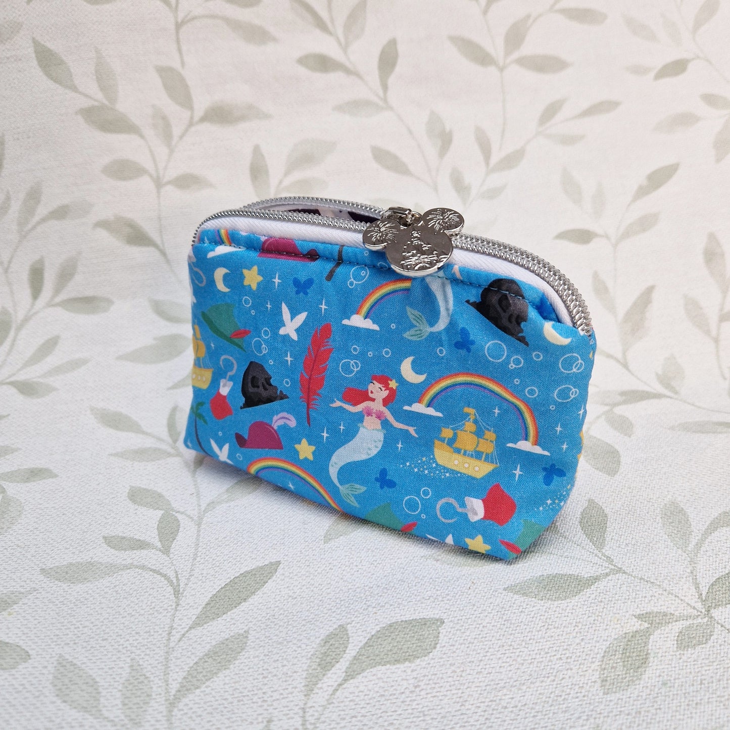 Mini Mermaids, fairies and pirates lined triangle cosmetic bag with zipper